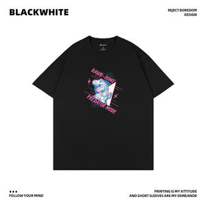 Camiseta Negra con Diseño de Dinosaurio Estampado, Unisex, Manga Regular, 100% Algodón, Jersey Transpirable Q97 - Product Image 5