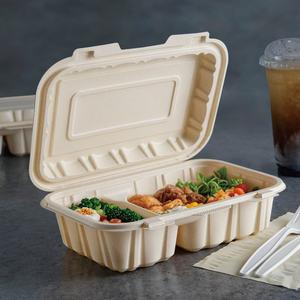 Lấy đi thực phẩm <span class=keywords><strong>container</strong></span> dùng một lần Hộp Ăn Trưa với nắp lò vi sóng 2 ngăn phân hủy sinh học bao bì món ăn cho nhà hàng - Product Image 3