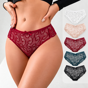 Ropa Interior Sexy para Mujer Madura, Bragas de Algodón Transpirables con Encaje Floral, Sensación de Desnudez - Product Image 1