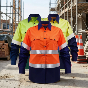 Chemise de travail à manches longues en coton réfléchissant certifiée CE antibactérienne haute visibilité pour les travailleurs du bâtiment - Product Image 3