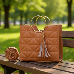 Borsa a Tracolla da Donna Gabina in Pelle Genuina Stile Fana con Manico Singolo, RFID, Zip, Motivo a Rombi e Nappa per Uso Quotidiano - Product Image 2