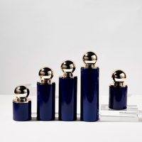 Ensemble cosmétique de luxe en verre OEM personnalisé en gros, 1oz/30-150ml 30-100g, avec capuchon bleu et doré pour sérum, lotion, fond de teint, crème