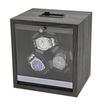 Remontoir de montres triple professionnel en bois gris avec panneau de commande supérieur, silencieux et à arrêt automatique, pour montres de luxe, boîtier 3 emplacements