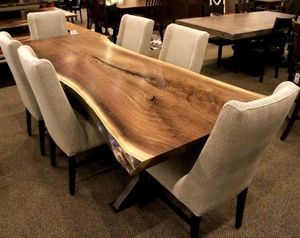 Meubles de cuisine design, prix d'usine moderne, table à manger de restaurant en bois massif en noyer avec bordure brute - Product Image 4