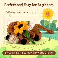 Kit de Bricolage au Crochet Vache des Highlands Allongée avec Tournesol, Motif Animal de Dessin Animé Mignon, Fait Main, Ornement de Bureau, Décoration Suspendue, Cadeau, Vente en Gros