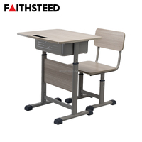 Ensemble bureau et chaise pour étudiants Faithsteed, robuste, réglable en hauteur, bureau en bois, mobilier scolaire avec boîte de rangement
