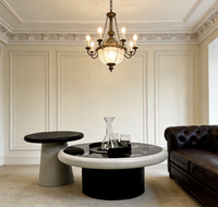 Table basse en bois italien avec plateau en dalle de roche, style moderne, luxe léger, ronde, simple, pour salon, meubles de maison
