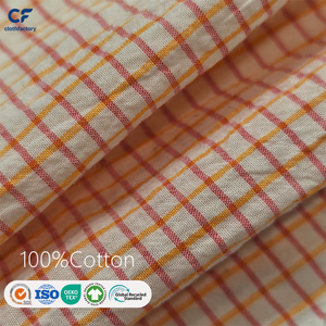 Tissu en coton pur <span class=keywords><strong>japonais</strong></span> à longues fibres, rétrécissement <span class=keywords><strong>au</strong></span> sel, à petits carreaux orange-rouge, 80 fils, le plus vendu, pour chemises et robes - Product Image 1