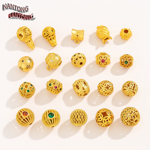 Nantong <b>Copper</b> Plated Gold Hollow Spacer Beads Mixed Shapes Zircon Inlay For <b>Bracelet</b> Making DIY Jewelry Accessories - Product Image 1