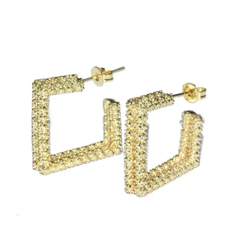 Exaggerated Trendy Design 18K Gold Plated Geometric Polygon Square Shaped Earrings For Women