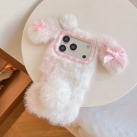 Coque de protection antichoc en PC pour iPhone 15 16 17 18 Pro Max 14 13, motif chiot couché à pois, en peluche aux tons chauds avec nœud papillon