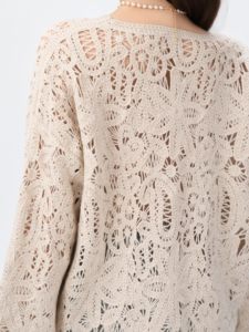 Suéter <span class=keywords><strong>de</strong></span> ganchillo para mujer Cuello redondo Patrón floral Suéter <span class=keywords><strong>de</strong></span> lana Ropa <span class=keywords><strong>de</strong></span> ganchillo Con <span class=keywords><strong>hilo</strong></span> dorado - Product Image 3