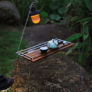 Mesa de Camping Plegable Rectangular de Acero Inoxidable con Estructura de Madera de Haya, para Picnic y Café, con Soporte para Lámpara - Product Image 2