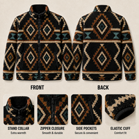 Veste en polaire sherpa jacquard aztèque personnalisée pour hommes, fermeture éclair intégrale, manteau d'hiver chaud pour l'extérieur, fournisseur en gros