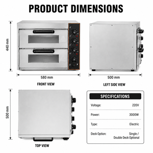 Horno Eléctrico Comercial para Pizza de 3000W, Doble Plataforma, Acero Inoxidable, Horno de Encimera para Panadería, Restaurante, Pizzería, Proveedor de Cocina - Product Image 3