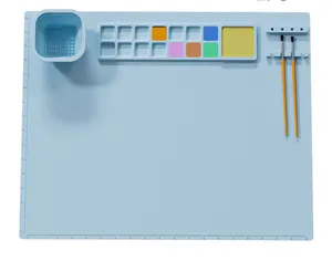 เสื่องานฝีมือทำจากซิลิโคนแผ่นรองเพ้นท์สี2023แผ่นซิลิโคนสำหรับศิลปินพร้อมถ้วยน้ำใส่สี
