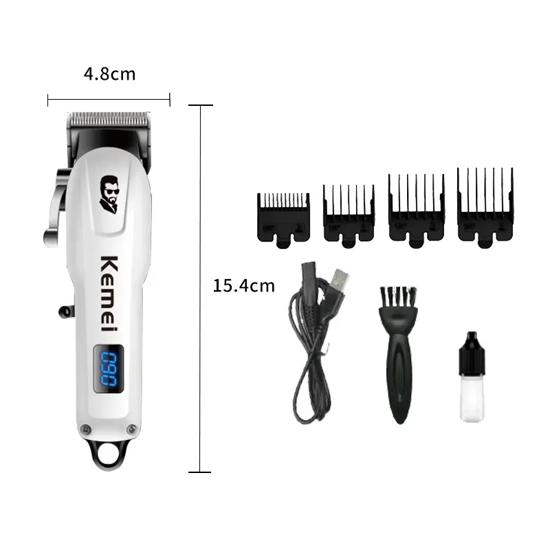 Kemei-Cortadora de pelo eléctrica con pantalla digital LCD para tallado de cabeza de aceite en el hogar, venta al por mayor, novedad de 2017