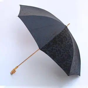 High quality bamboo hook handle umbrella luxury stick umbrellas manual open with custom print