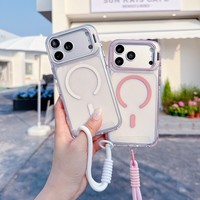 Coque arrière transparente de protection avec côtés en TPE pour iPhone 17 16 15 14 13 12 Pro Max, support de cadre d'appareil photo et cordon