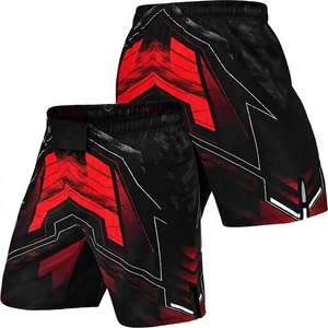 MMA Training Shorts <b>Black</b> Red Geometric Design Breathable Polyester All Seasons <b>Combat</b> Sport Wear - Product Image 4