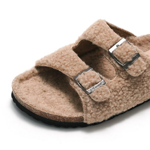 New Arrival Women Open-toe Plush Lined Sandals House Indoor Outdoor Fluffy Slippers for Ladies Outdoor <strong>Shoes</strong> - Product Image 6