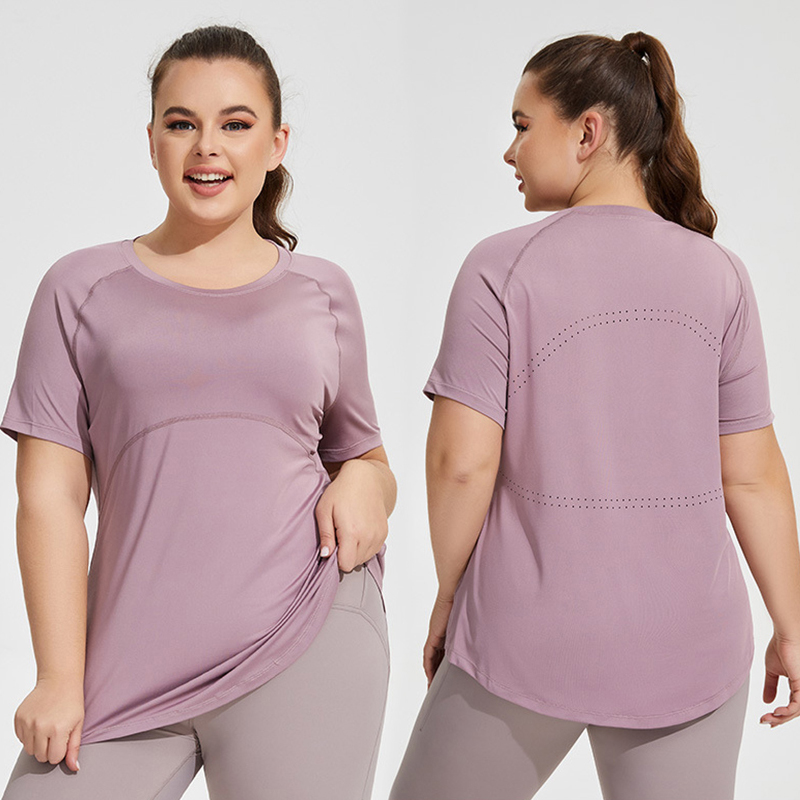 Yoga Women's Plus Size Thin Yoga Clothing Mesh Back Breathable Short Sleeve Running Fitness Tops Sportswear