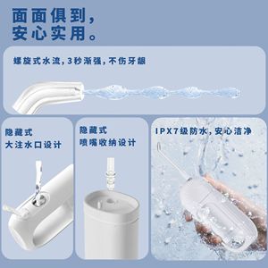 Irrigador bucal eléctrico portátil, irrigador bucal inalámbrico de mano, resistente al agua IPX7, tanque desmontable de 250Ml, blanco y azul - Product Image 1