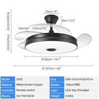 Ventilador de Techo Negro de 42 Pulgadas con Luz y Control Remoto Lámpara de Ventilador de 4 Aspas Ventiladores de Techo de 42 Pulgadas con Luces para Dormitorio