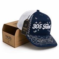 Casquette Trucker Personnalisée avec Logo Brodé 3D en Relief, Imprimé Bandana Rose sur la Visière, Dos en Maille, Fermeture Snapback, Style Streetwear, Casquette de Baseball, OEM