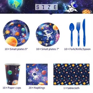 Articles de fête sur le thème de l'espace : assiettes en papier, serviettes, gobelets, <span class=keywords><strong>couverts</strong></span>, décorations sur le thème de la galaxie, des astronautes et de l'espace pour baby shower - Product Image 3