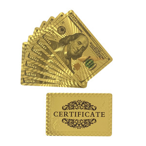 Cartes <span class=keywords><strong>de</strong></span> <span class=keywords><strong>jeu</strong></span> <span class=keywords><strong>de</strong></span> poker plaquées or 24 carats <span class=keywords><strong>100</strong></span> dollars, feuille d'or, personnalisées - Product Image 6