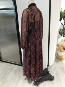 Abito Lungo da Donna D&M Produzione Propria Personalizzabile Estate Autunno Inverno con Maniche a Lanterna in Velluto Colletto Rovesciato Bottoni con Diamanti per Feste - Product Image 3