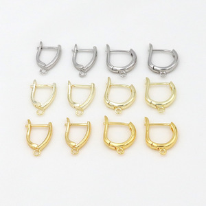 Pendientes de aro de oro genuino de 18 quilates que conservan el color con colgantes, clips para las orejas en forma de D chapados en oro de cobre puro, pendientes en forma de U - Product Image 1