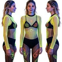 Top en résille fluorescent intégral - Tenue de rave qui brille dans le noir pour femmes pour les soirées EDM