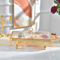 Chauffe-plat de buffet en verre de luxe en or/acier inoxydable 2,0 L, réchaud de buffet portable pour le stockage des aliments