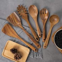 Lot de 10 spatules en bois de teck Cuillères en bois antiadhésives pour la cuisine Ustensiles de cuisine pour remuer