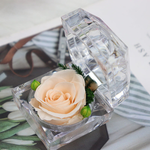 Wholesale Romantic Eternal Real Preserved <strong>Rose</strong> in Clear Acrylic Ring Box Jewelry Display Case for Wedding Engagement Gift - Product Image 6