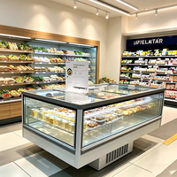 Congélateur îlot entièrement transparent robuste avec éclairage LED interne pour l'affichage de fruits de mer surgelés en hypermarché – Fournisseur direct usine