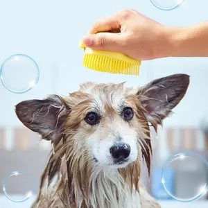 Atacado macio gato cão de estimação escova de banho-Escova de banho para animais de estimação, escova massageadora de silicone para cachorros e gatos