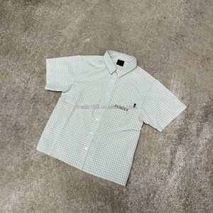 Vêtements d'été, T-shirt en coton personnalisé, T-shirt ample à coupe carrée, T-shirt respirant à carreaux avec boutons, T-shirt à manches courtes, Vente en gros - Product Image 2