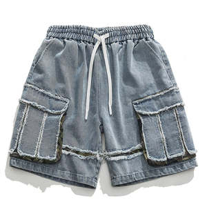 Shorts cargo en jean respirant pour homme, taille mi-haute, délavage clair, déchirés, avec poches, style streetwear hip-hop décontracté pour l'été - Product Image 1