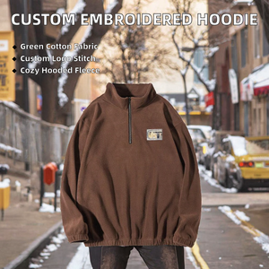 Sweat à capuche décontracté pour homme, à manches longues, avec demi-zip, en tissu éponge uni, avec logo imprimé personnalisé - Product Image 2