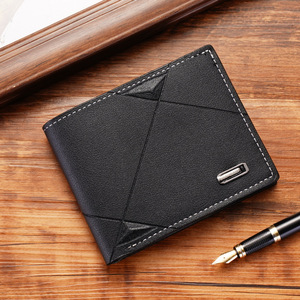 Cartera de múltiples tarjetas informal con estilo para hombre, cartera suave cruzada fina de tres pliegues para jóvenes con cierre abierto, patrón geométrico, longitud corta - Product Image 6