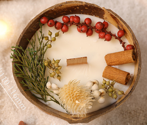 Bougie décorative parfumée en coquille de noix de coco naturelle, fleurs séchées, décoration d'intérieur, Diwali, Saint-Valentin, Noël, coffret cadeau - Product Image 5