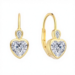 Heart Cut Zircon Drop <b>Earrings</b> 925 Silver 18K Gold Plated Bezel Setting Women's Classic Wedding Party Everyday Wear Clip-on - Product Image 2