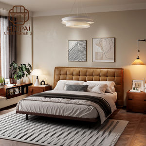 कारखाने थोक नवीनतम आधुनिक बेडरूम फर्नीचर नरम रानी आकार डबल चमड़े के बिस्तर के लिए हेडबोर्ड के साथ लकड़ी के बिस्तर - Product Image 4