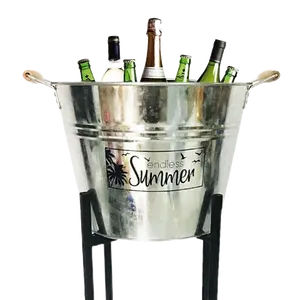 Wholesale Custom Metal Galvanized Ice Tub Party Tin Beer Drink Bucket Beverage Cooler Tub With Handles and Stand