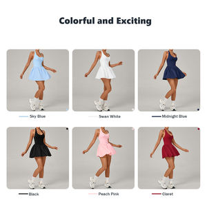 DCK-940 Effen Patroonhalter Rugloze Jurk Voor Vrouwen Casual Stijl Mouwloos Natuurlijk Ademend Snel Droog Gym Jurken - Product Image 6