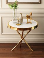 Table basse ronde moderne avec plateau en marbre et structure en acier inoxydable, hauteur réglable, pour salon, usage domestique