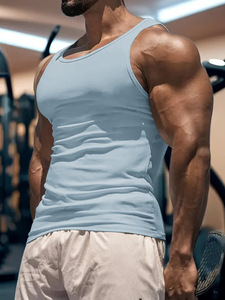 OEM <b>men</b> solid workout tank top custom logo thin fabric gym training <b>singlet</b> <b>for</b> european american summer market - Product Image 6
